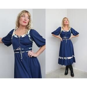 1970's Vintage Jody Floral Prairie Dress ~ Women's XS SM MD ~ 70's Hippie Girl